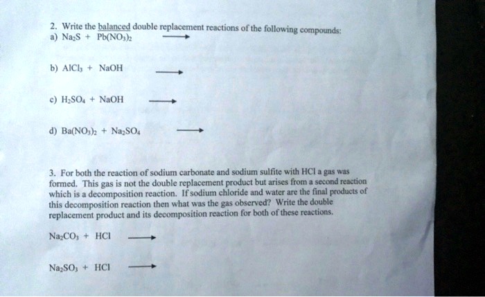 SOLVED Write The Balanced Double Replacement Reactions Of The