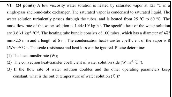 Solved Vi Points A Low Viscosity Water Solution Is Heated By