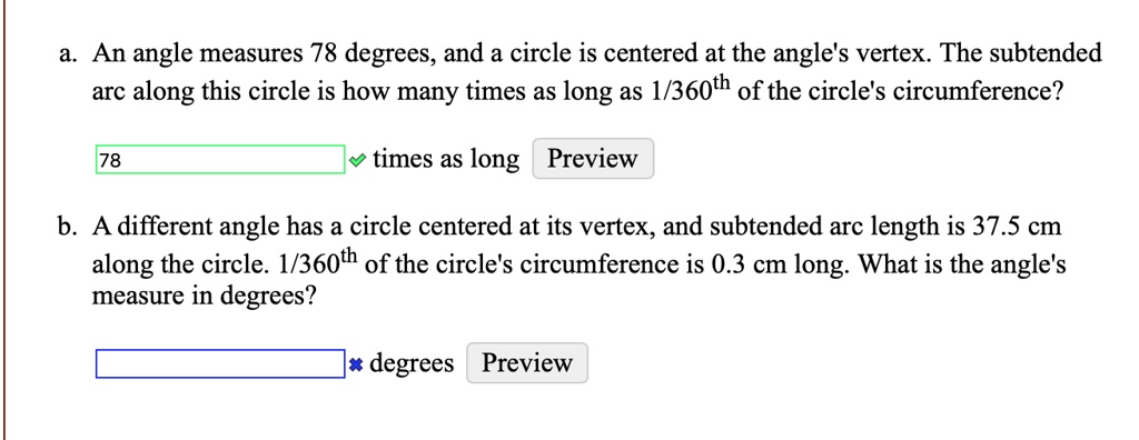 SOLVED An Angle Measures 78 Degrees And A Circle Is Centered At The