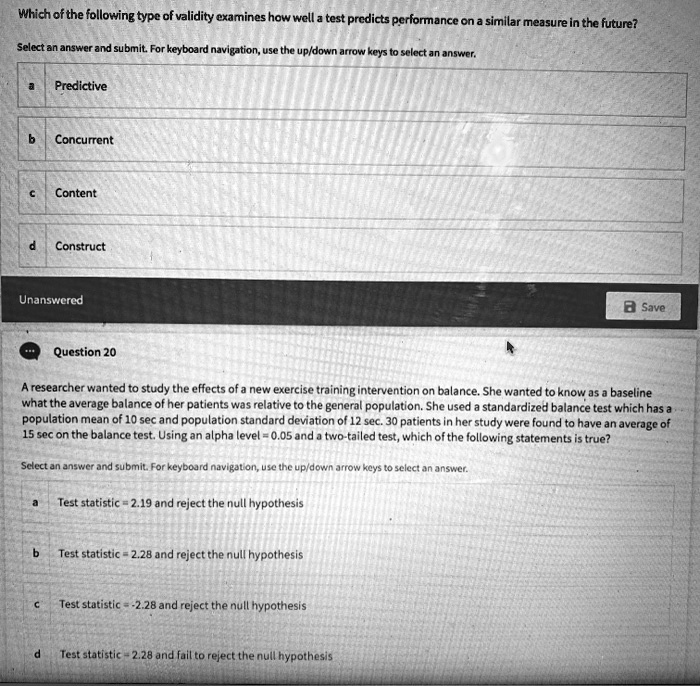 Solved Which Of The Following Types Of Validity Examines How Well A