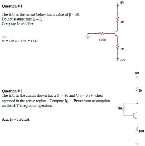 SOLVED 5V Question 1 The BJT Is The Circuit Below Has A Value Of 50