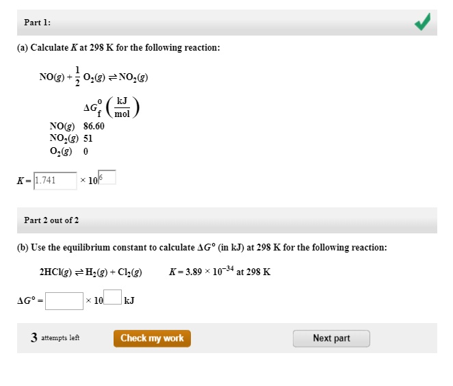 Part 1 Calculate K At 298 K For The Following Reactio SolvedLib