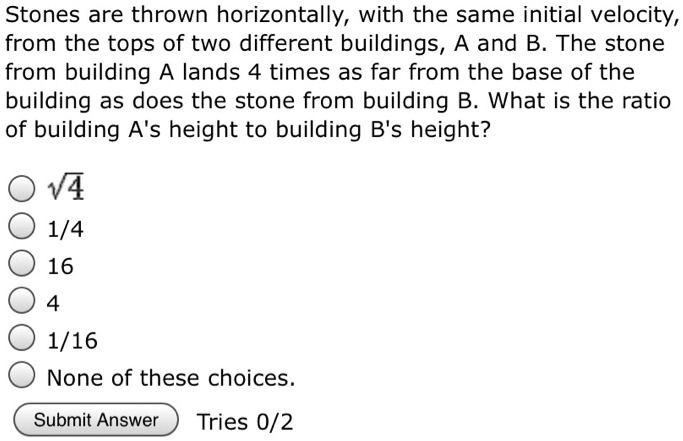 SOLVED Stones Are Thrown Horizontally With The Same Initial Velocity