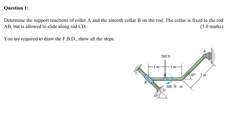 Question 1 Determine The Support Reactions Of Roller A And The Smooth