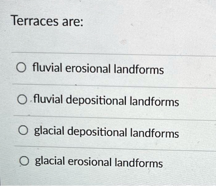 Solved Terraces Are Fluvial Erosional Landforms Fluvial