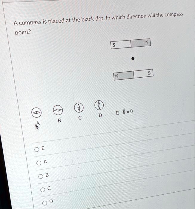 A Compass Is Placed At The Black Dot In Which Direction Will The