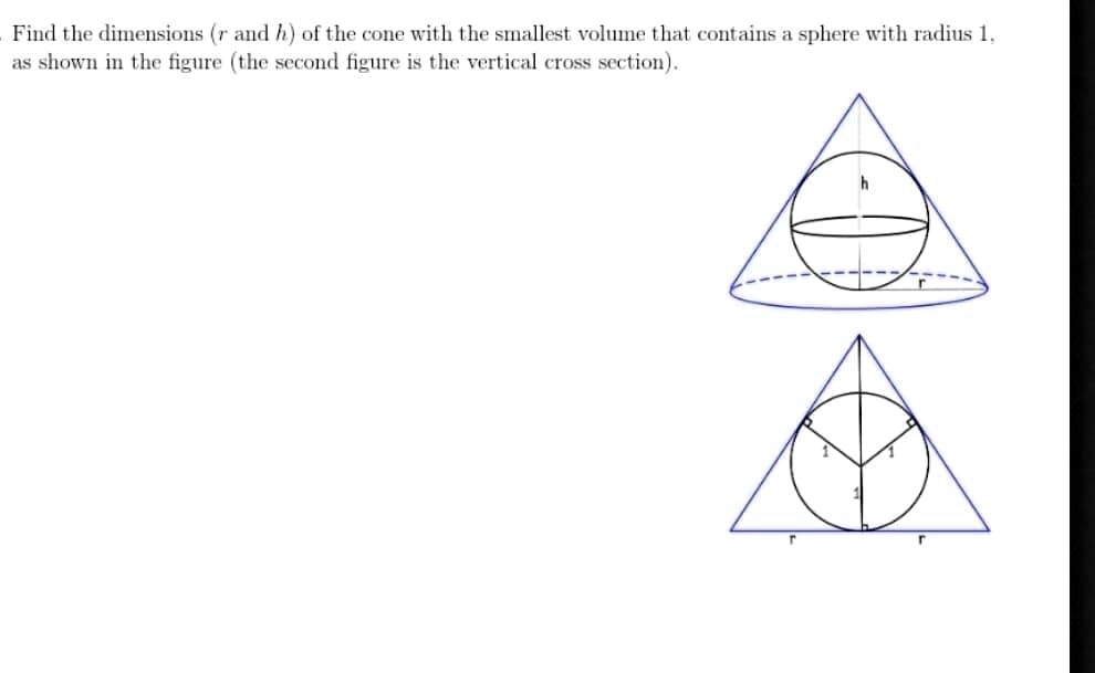 SOLVED Find The Dimensions And Volume Of The Cone With The Smallest