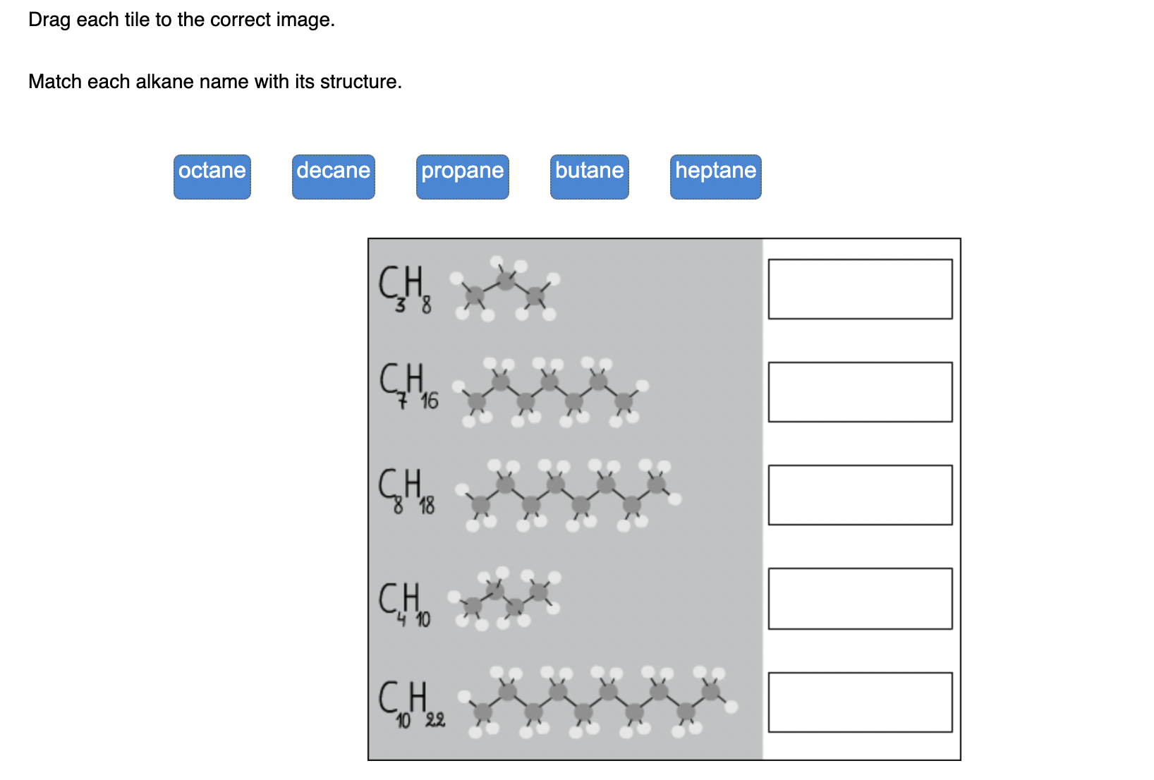 Solved Drag Each Tile To The Correct Image Match Each Alkane Name With