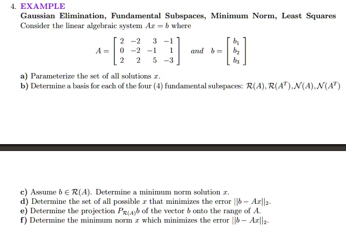 SOLVED EXAMPLE Gaussian Elimination Fundamental Subspaces Minimum