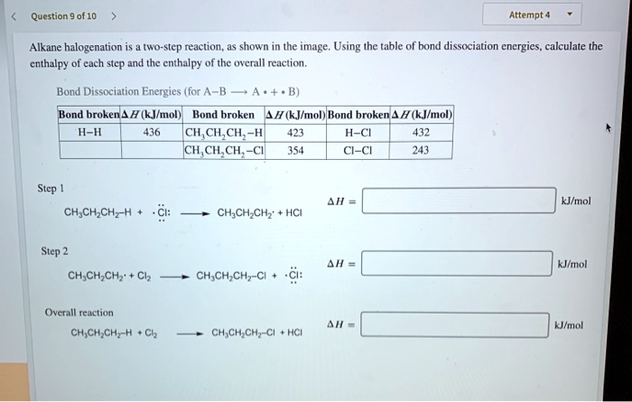 Solved Title Alkane Halogenation Calculation Of Enthalpy For Each