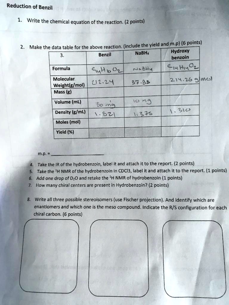 Solved Reduction Of Benzil Write The Chemical Equation Of The Reaction