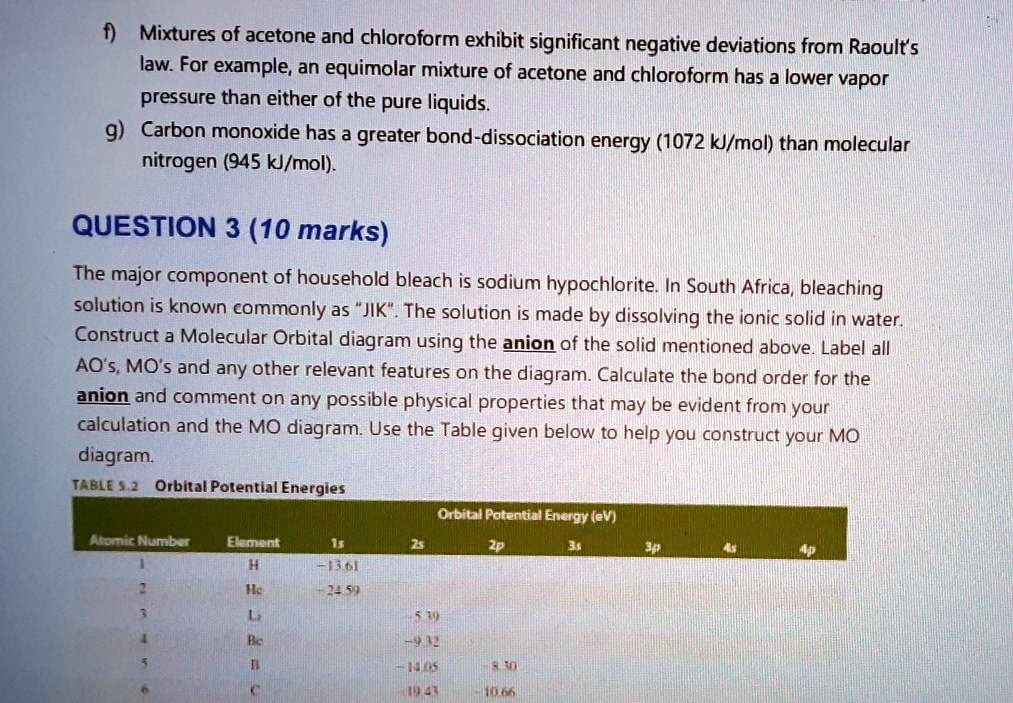 Solved Mixtures Of Acetone And Chloroform Exhibit Significant Negative