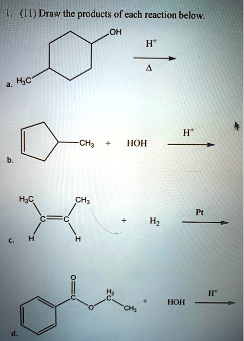 SOLVED Draw The Products Of Each Reaction Below OH H2C HOH H3C CH3