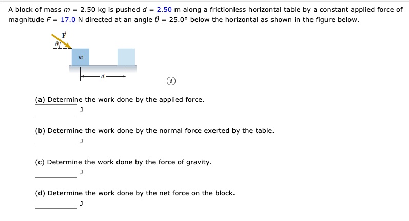 Solved Block Of Mass M Kg Is Pushed D M Along Frictionless