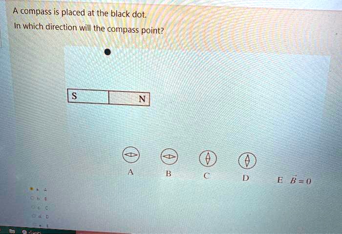 A Compass Is Placed At The Black Dot In Which Direction Will The