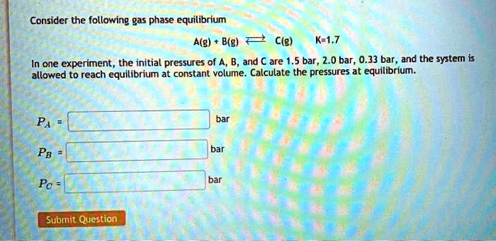 SOLVED Consider The Following Gas Phase Equilibrium A G B G 7 C G K