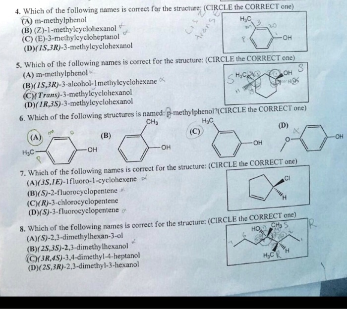 Solved Which Of The Following Names Is Correct For The Structure