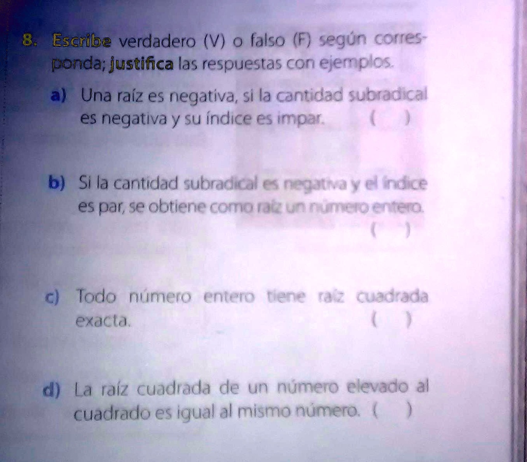 Solved Escribe Verdadero O Falso Seg N Corresponda Justifica La