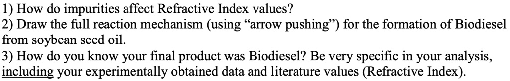 Solved Transesterification Lab How Do Impurities Affect Refractive