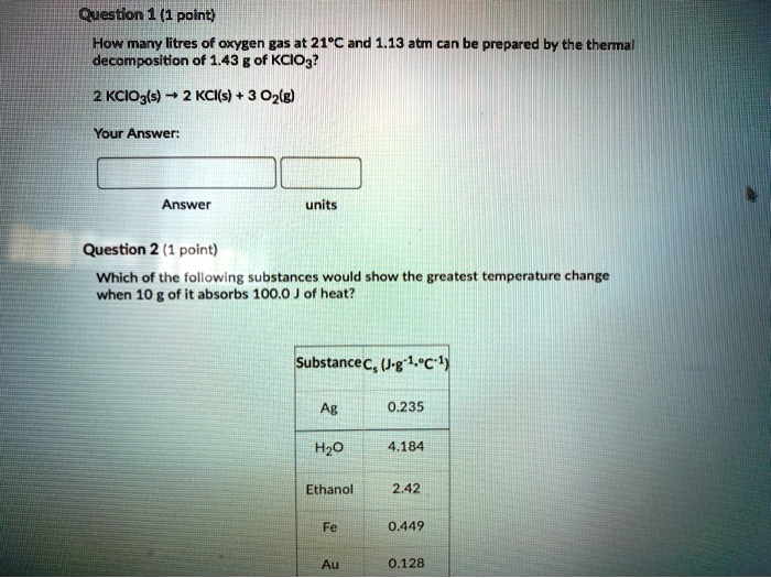 Solved Question Point How Many Liters Of Oxygen Gas At C