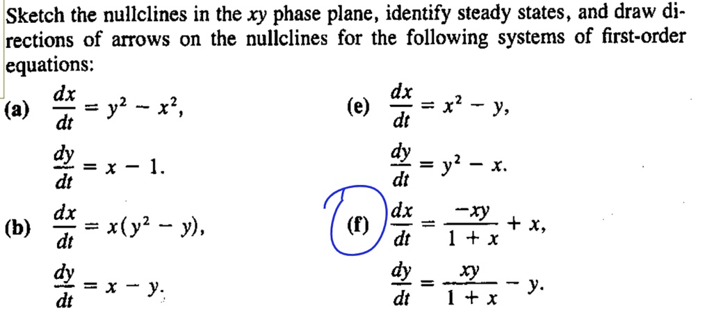 Solved Sketch The Nullclines In The Xy Phase Plane Identify Steady