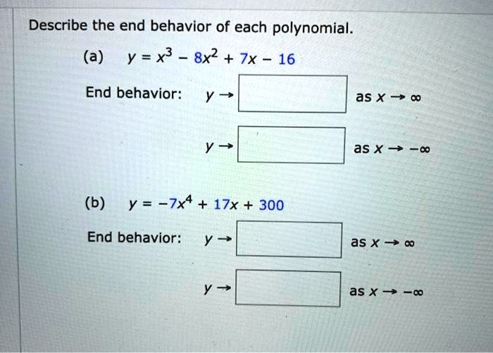 SOLVED Describe The End Behavior Of Each Polynomial A Y X 8x2 7x