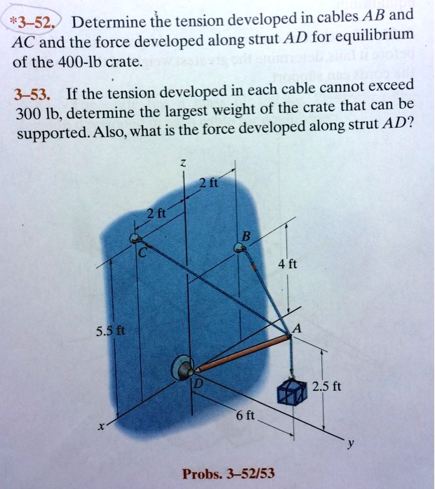 Determine The Tension Developed In Cables Ab And Ac And The Force