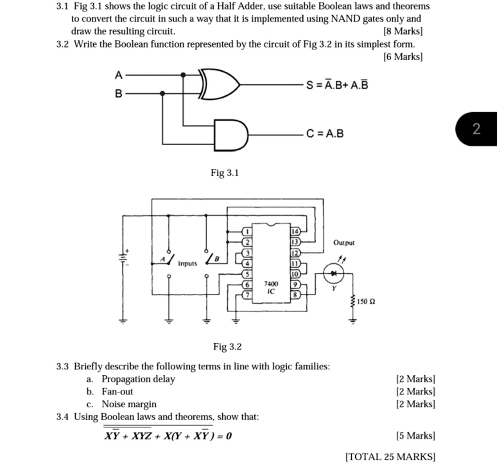 SOLVED 3 1 Fig 3 1 Shows The Logic Circuit Of A Half Adder Use