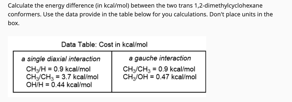 Solved Calculate The Energy Difference In Kcal Mol Between The Two