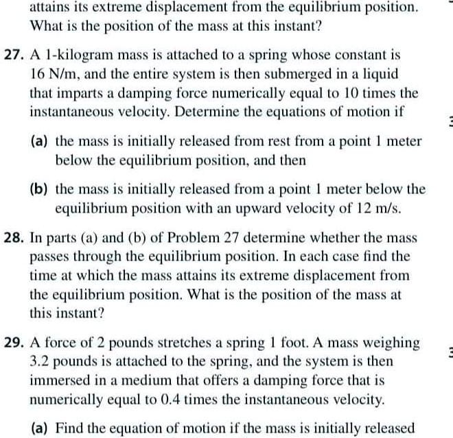 SOLVED Attains Its Extreme Displacement From The Equilibrium Position