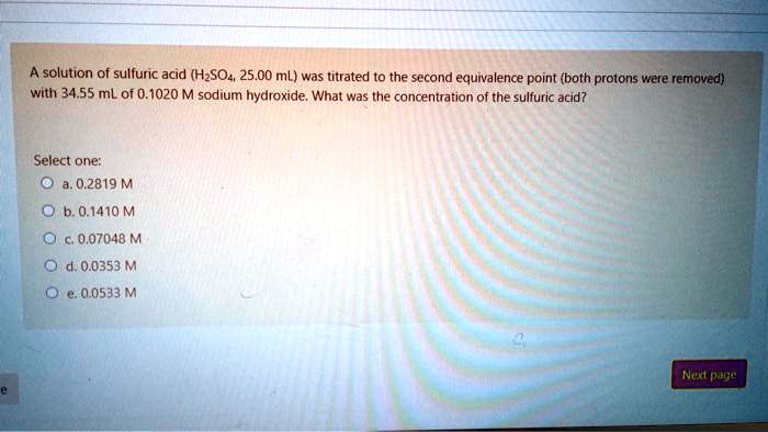 Solution Of Sulfuric Acid Hzso Ml Was Titrated To The Second