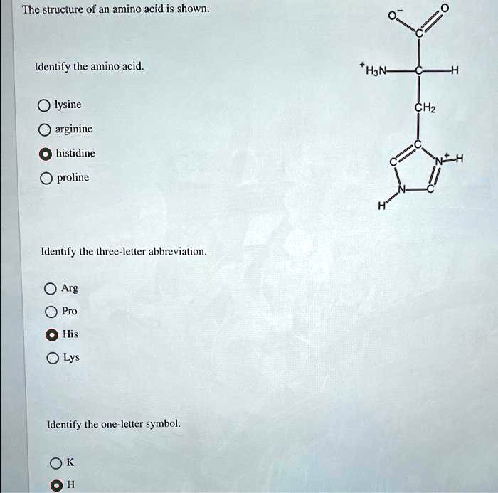 Solved The Structure Of An Amino Acid Is Shown Identify The Amino