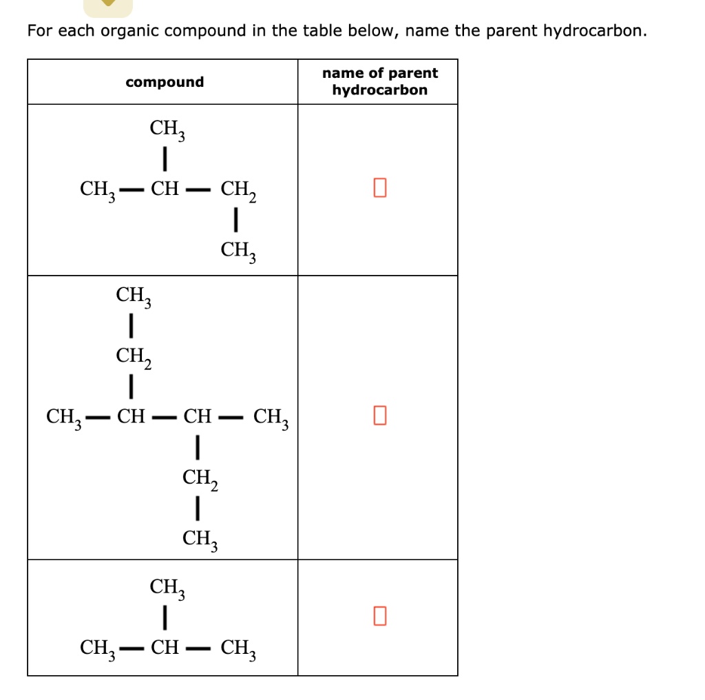 Solved For Each Organic Compound In The Table Below Name The Parent