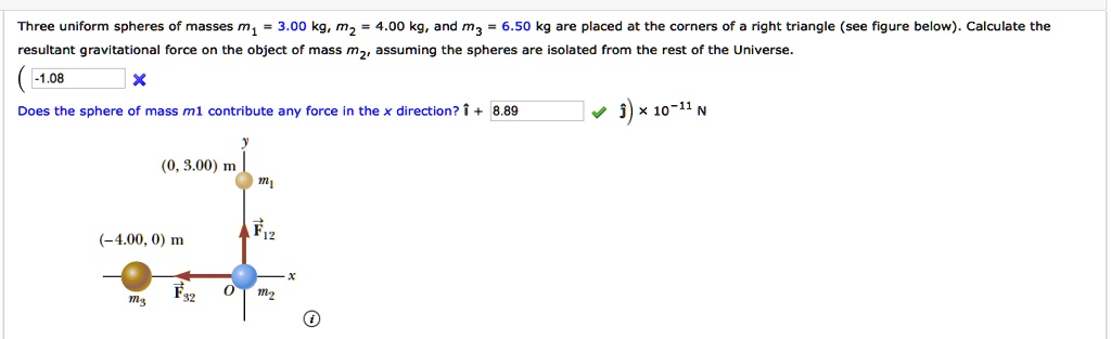 SOLVED Three Uniform Spheres Of Masses M1 3 00 Kg M2 00 Kg And M3 6