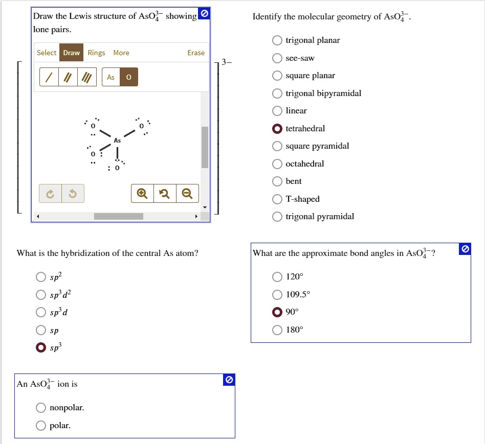 Solved Draw The Lewis Structure Of Aso Showing Lone Pairs Identify