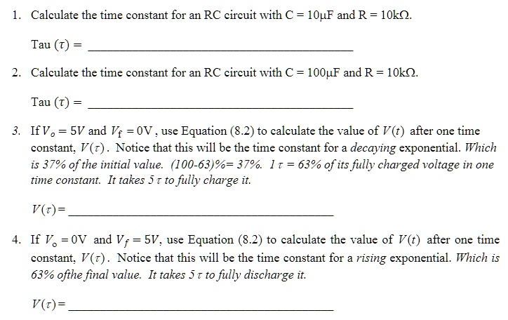 Solved Calculate The Time Constant For An Rc Circuit With C Uf And