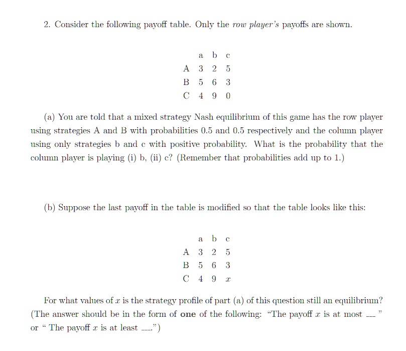 Solved Consider The Following Payoff Table Only The Row Player