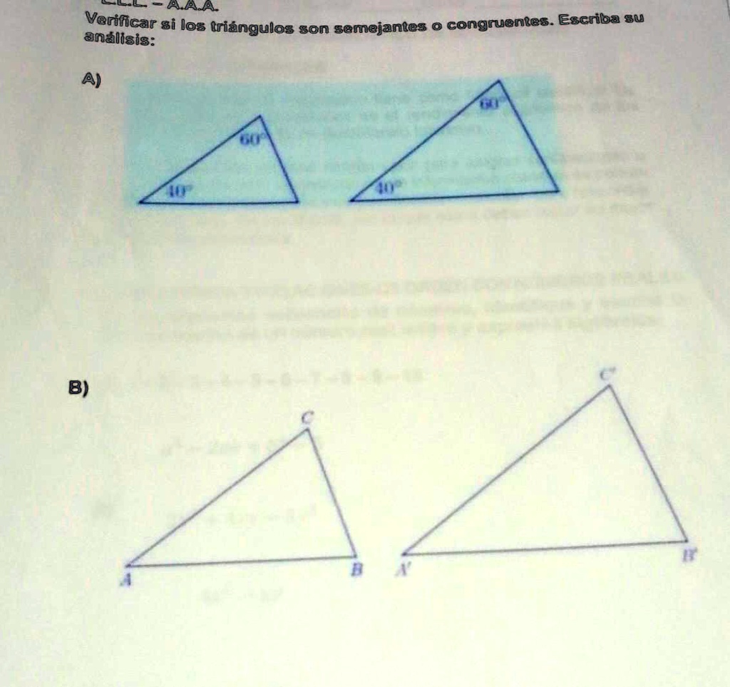 SOLVED Verificar si los triángulos son semejantes o congruentes L39l