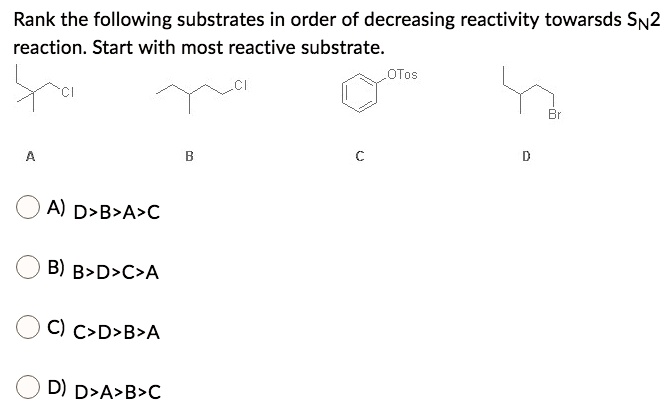 SOLVED Rank The Following Substrates In Order Of Decreasing Reactivity