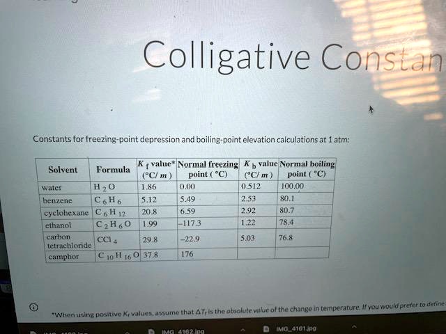 SOLVED Colligative Constan Constants For Freezing Point Depression Ana