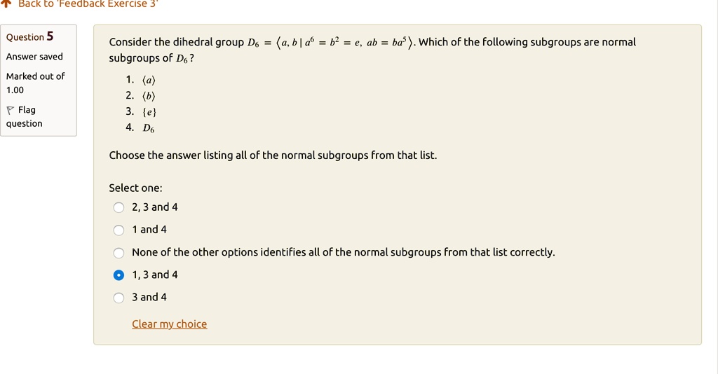 Solved Back To Feedback Exercise Question Consider The Dihedral