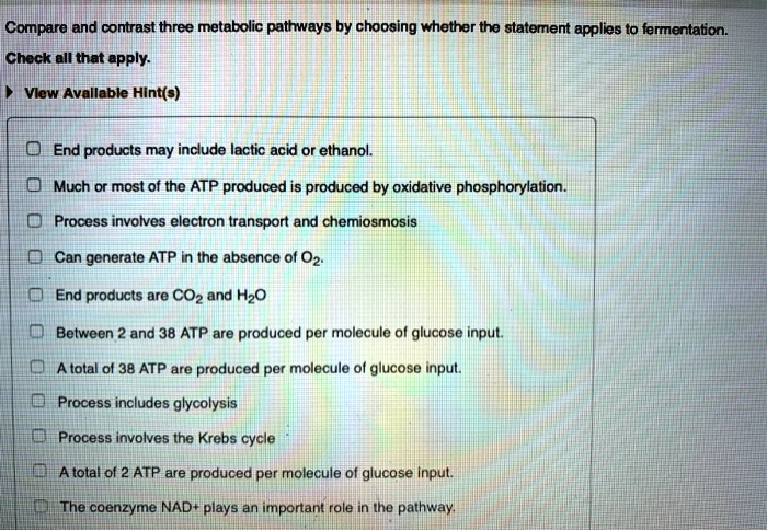 Solved Compare And Contrast Three Metabolic Pathways By Choosing