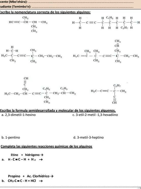 SOLVED Escribo La Nomenclatura Correcta De Los Siguientes Alquinos