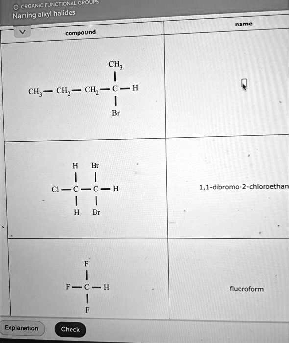 Solved Texts Organic Functional Groups Naming Alkyl Halides Name