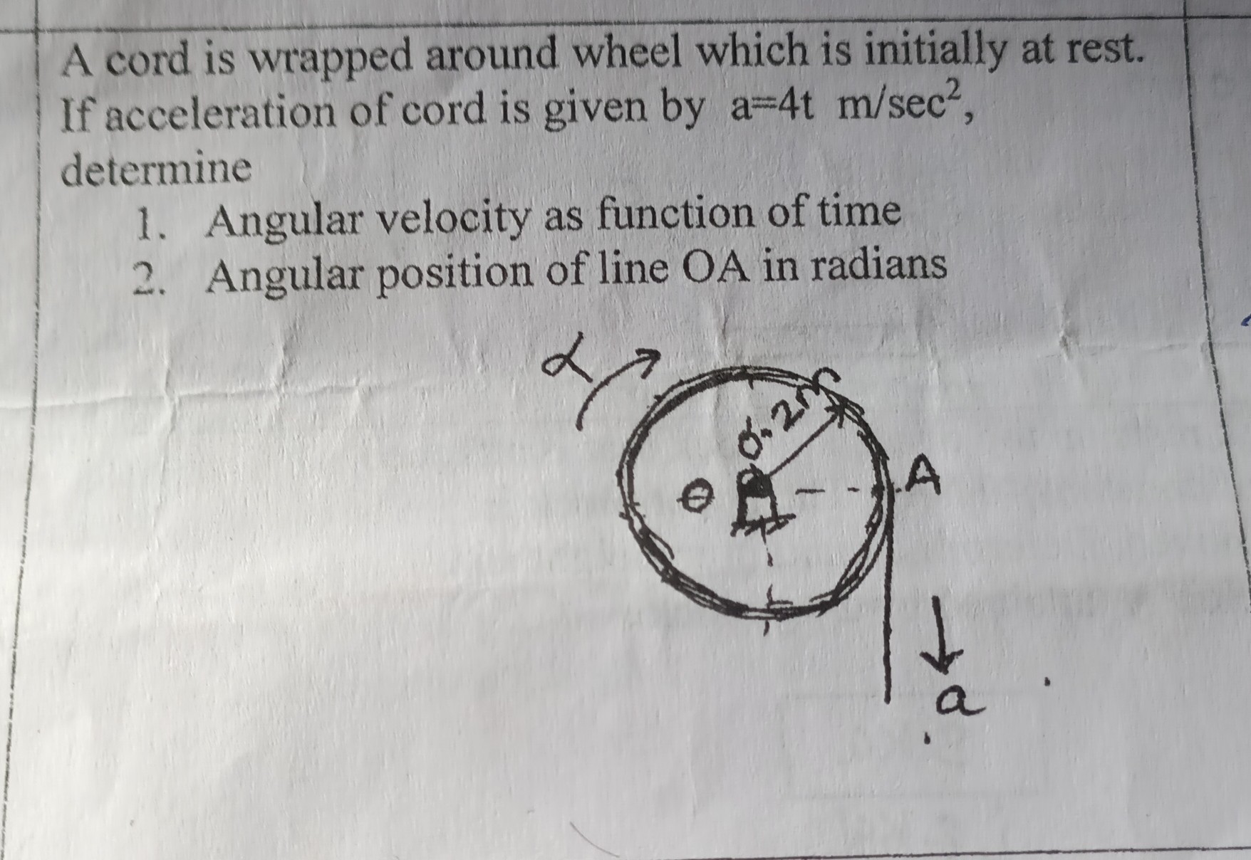 A Cord Is Wrapped Around Wheel Which Is Initially At Rest If