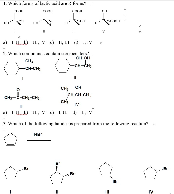 SOLVED 1 Which Forms Of Lactic Acid Are R Forms COOH COOH COOH OH WH