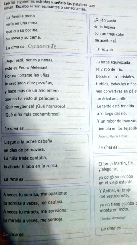 Solved Leo Las Siguientes Estrofas Y Se Alo Las Palabras Que Riman