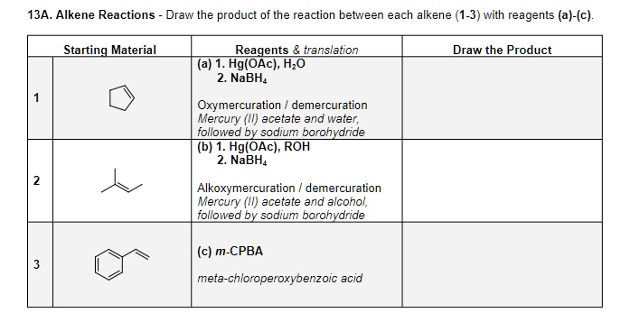 SOLVED 13A Alkene Reactions Draw The Product Of The Reaction Between