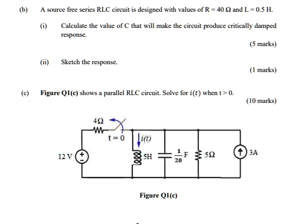 Solved A Source Free Series Rlc Circuit Is Designed With Values Of R