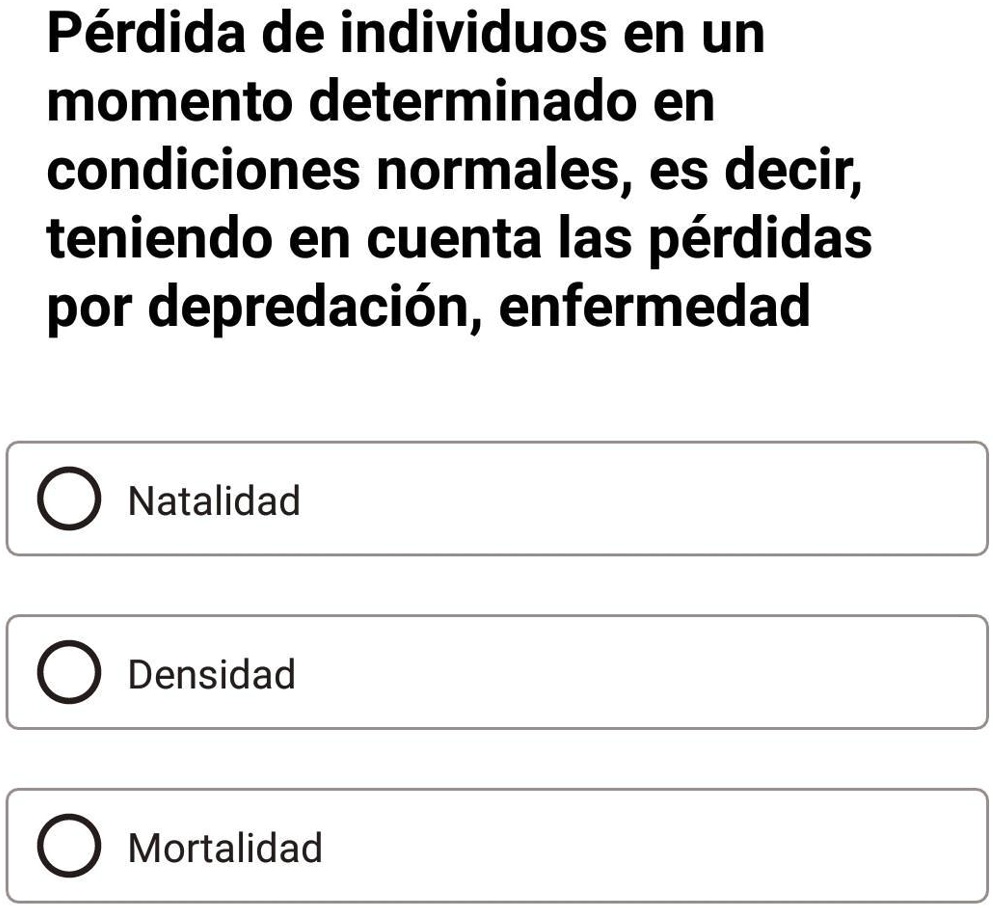 SOLVED cual es la respuesta Pérdida de individuos en un momento